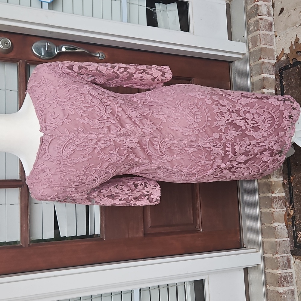 Adrianna Papell Pink Ruched Embroidered Lined Dress - Picture 5 of 7
